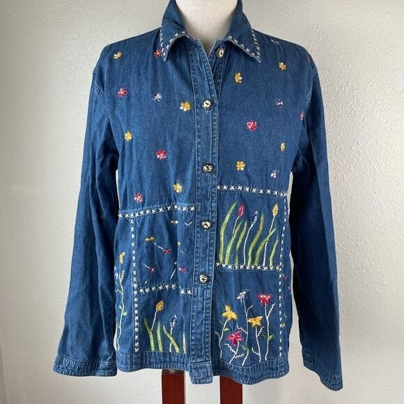 New Directions Denim Button Down Floral Shirt and Matching Maxi Dress Size M EUC - Picture 1 of 16